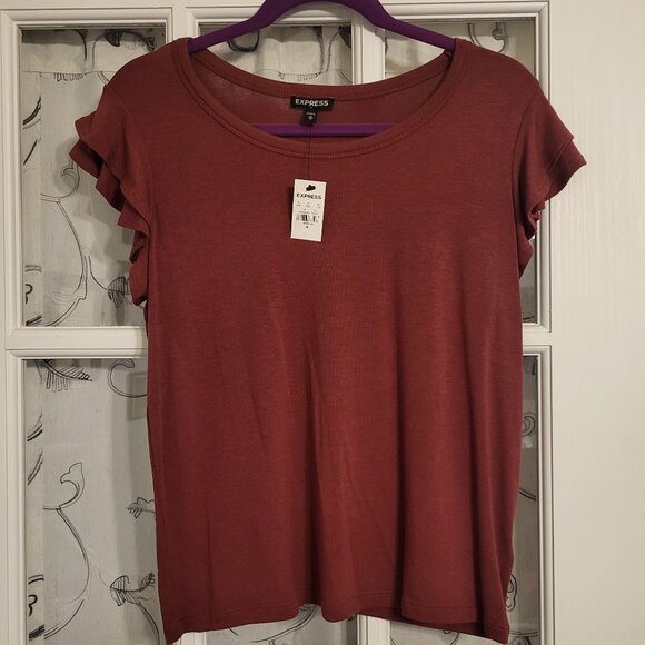 Women's Express Ruffled Cap Sleeve Tee- Medium - Picture 1 of 6